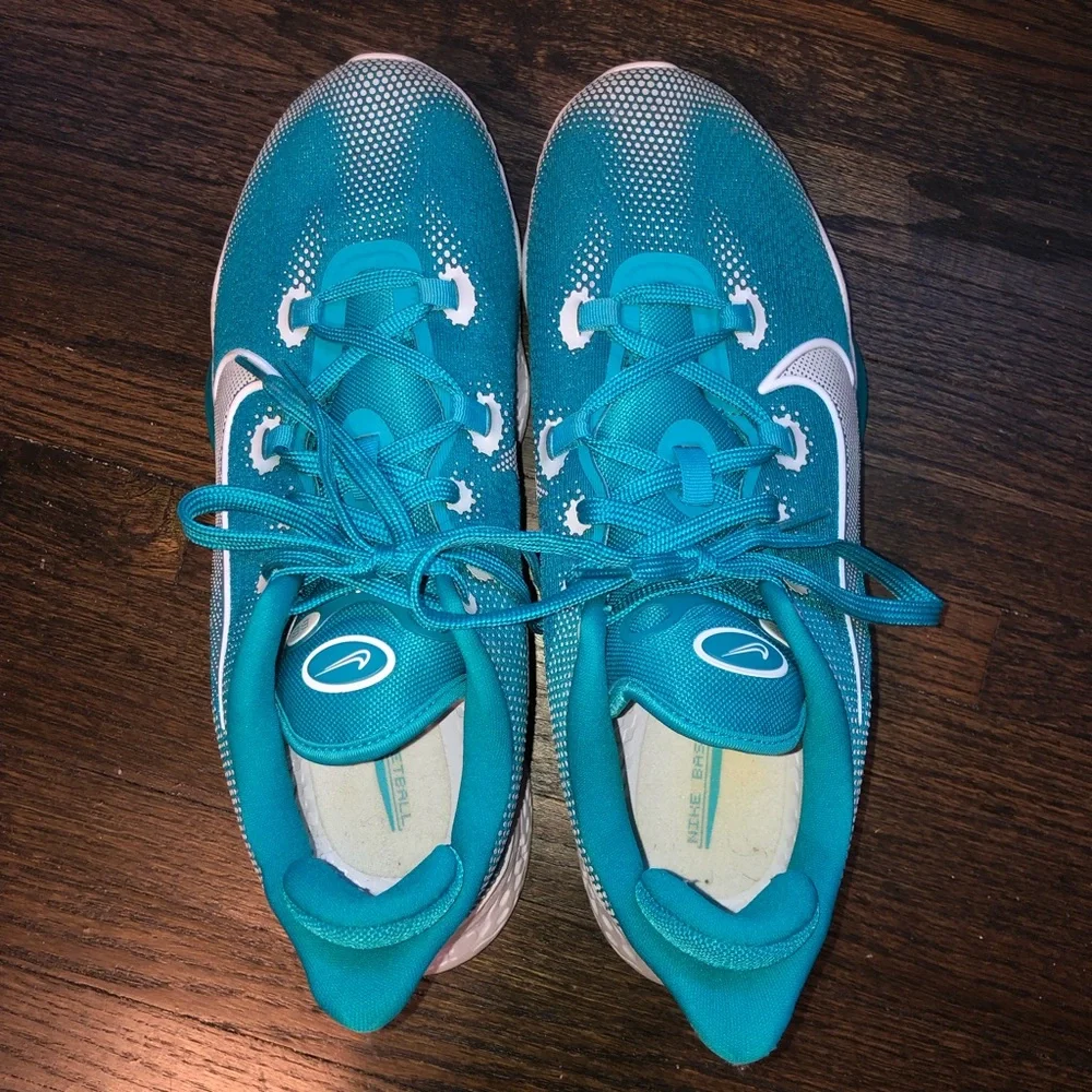 Nike Air Zoom Mens BB  Teal and White Basketball Shoes size 11 - Picture 4 of 13